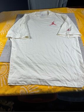 Jordan Men's Cream Short-Sleeve T-Shirt with Red Jumpman Logo